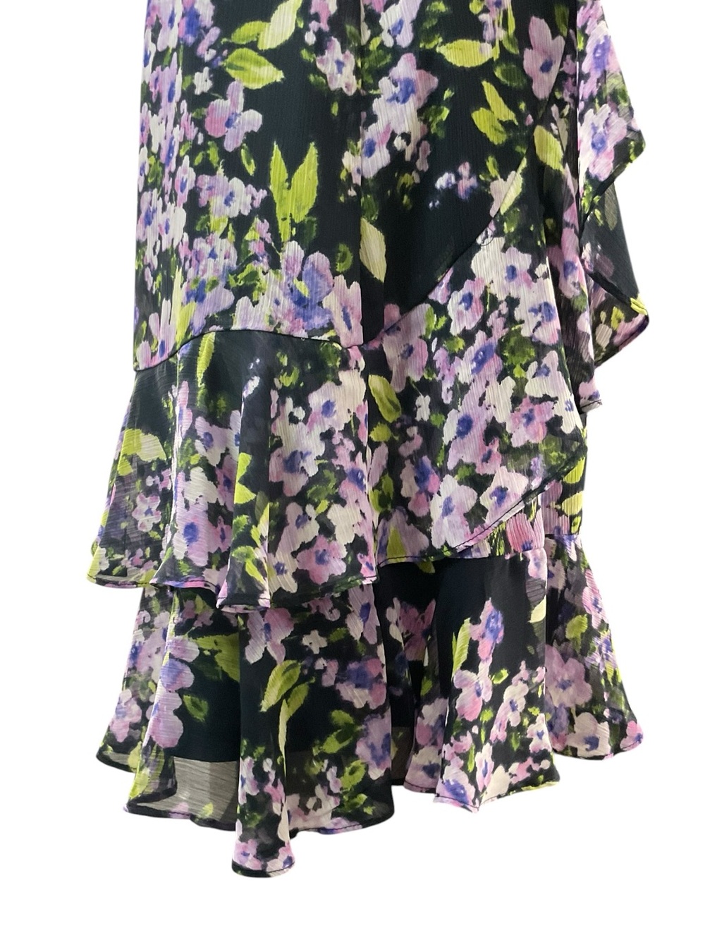 Tommy Hilfiger Blue Ruffle Chiffon Midi Dress with Purple Floral Print - Picture 4 of 9